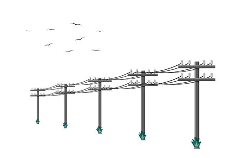High voltage power lines connected with wires. Stock Illustration