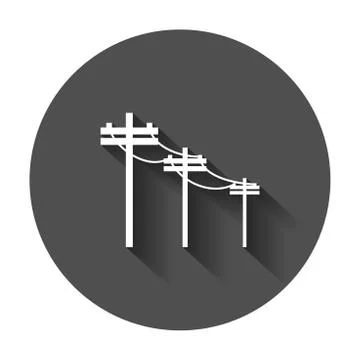 High voltage power lines. Electric pole vector icon with long shadow. Stock Illustration