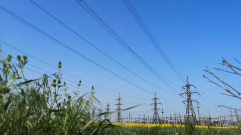 High-voltage power lines. electricity distribution station Video stock 108514119