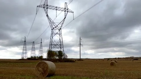 High voltage power lines, high power overhead power lines Stock Footage 253108924