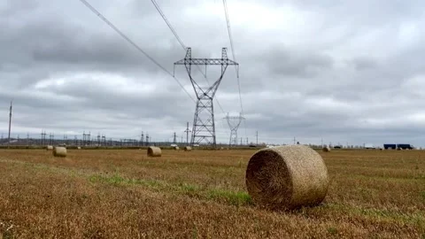 High voltage power lines, high power overhead power lines Stock Footage 253108948