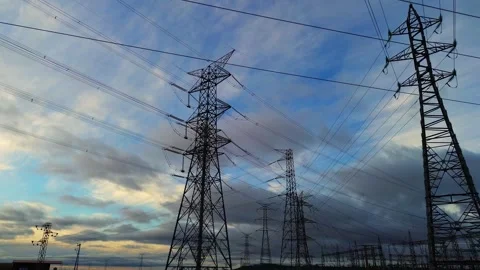 High Voltage Power Lines Infrastructure Stock Footage 324788271