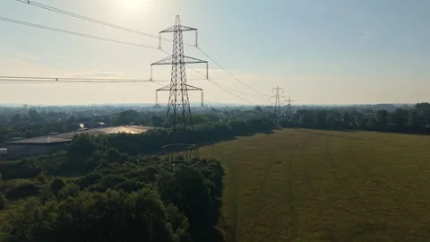 High voltage power lines in Oxford Stock Footage 337761013