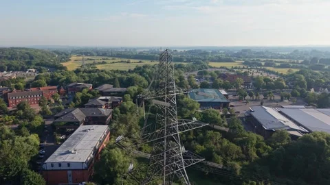 High voltage power lines in Oxford Stock Footage 337763588