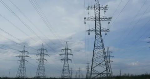High voltage power lines panorama Stock Footage 88239248