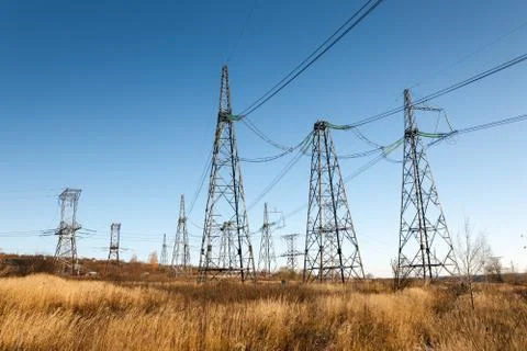 High voltage power lines Stock Photos