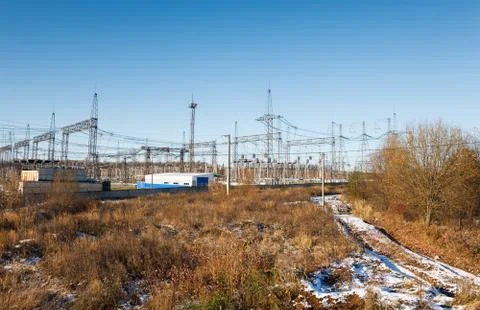 High voltage power lines Stock Photos
