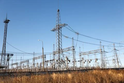 High voltage power lines Stock Photos