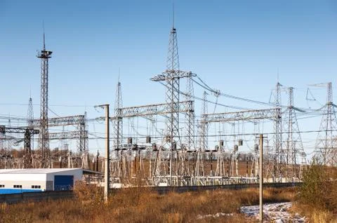 High voltage power lines Stock Photos