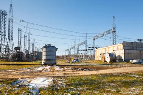 High voltage power lines Stock Photos
