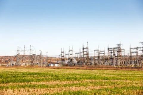 High voltage power lines Stock Photos