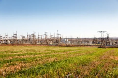 High voltage power lines Stock Photos