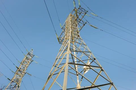 High voltage power lines Stock Photos