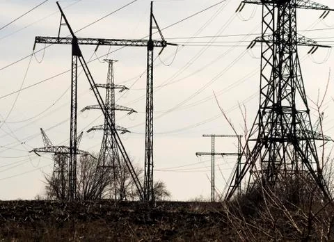 High Voltage power lines Stock Photos