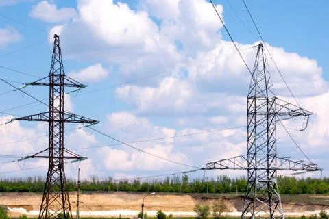 High voltage power lines Stock Photos