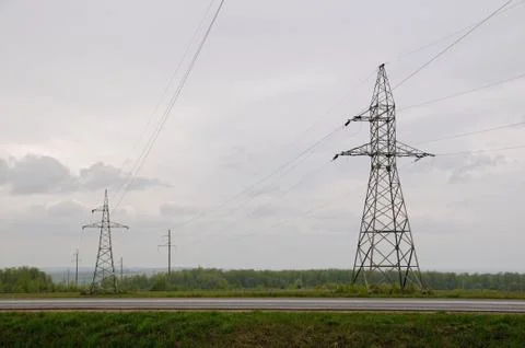 High voltage power lines Stock Photos