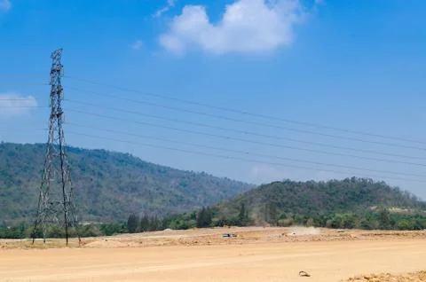 High voltage power lines. 스톡 사진