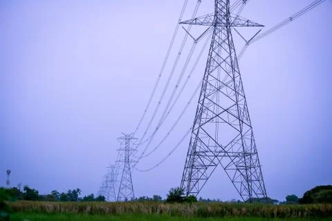 High voltage power lines Stock Photos