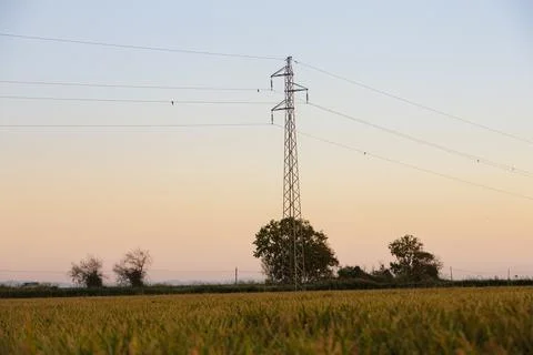 High voltage power lines Stock Photos