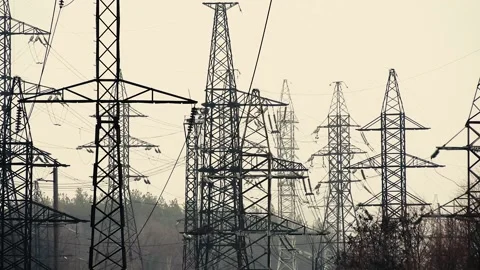 High-voltage power lines. Power substation. Providing electricity to a big city Stock-Footage 226936310