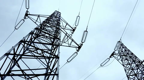 High Voltage Power Lines On Tower Stock Footage 62905991
