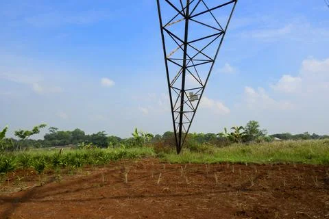 High voltage power lines tower Stock Photos