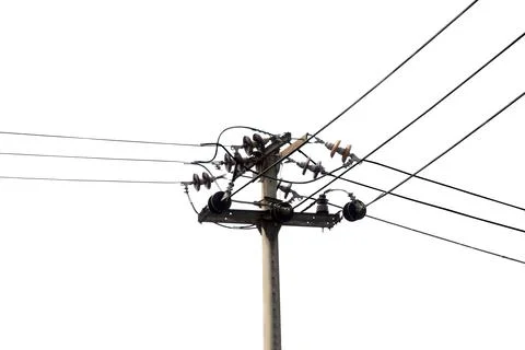 High voltage power lines tower Foto stock