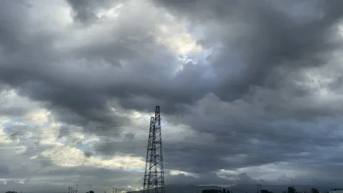 High voltage power lines of Ukraine cities, intermittent functioning of power 動画素材 222003430