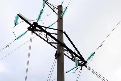 High-voltage power lines, view from below Stock Photos