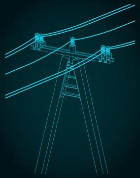 High voltage power lines with wires technical drawing Stock Illustration