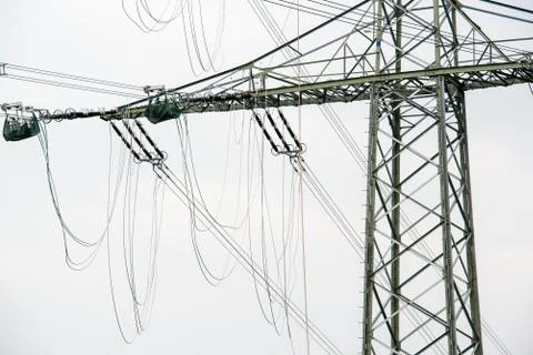 High voltage power pole construction works Stock Photos