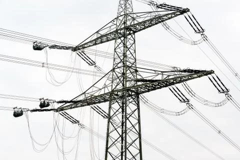 High voltage power pole construction works Stock Photos