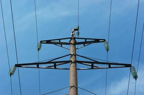 High voltage power pole 스톡 사진