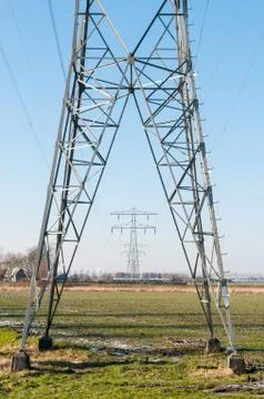 High voltage power posts in the countryside Stock Photos
