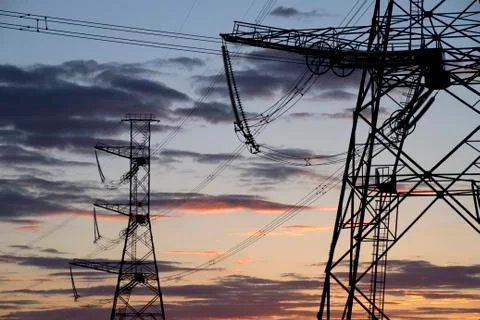 High voltage power pylons. Stock Photos