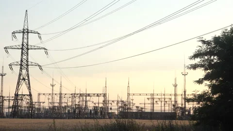 High Voltage Power Station at Sunset Video stock 100894943