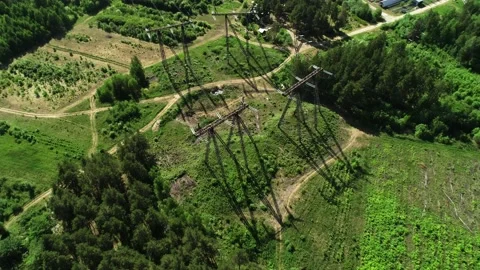 High voltage power station. View from flying drone. Wide angle, high voltage Video stock 159249269