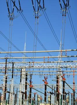High voltage power substation. Stock Photos