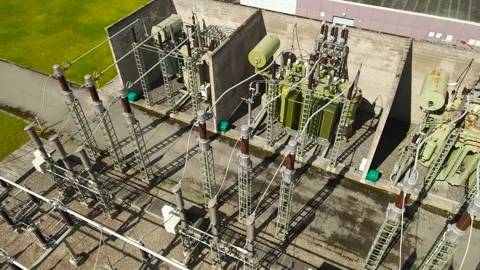 High Voltage Power Substation With Transformers and Electrical Insulators Stock Footage 337905168