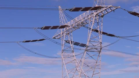 High-Voltage Power Transmission Tower and Electrical Grid Infrastructure Stock Footage 344231946