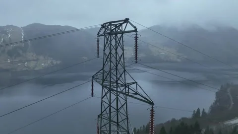 High Voltage Powerline Mast Overlooking Sorfjorden in Bergen 動画素材 301892096