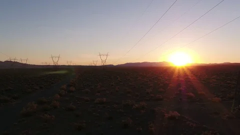 High Voltage Powerlines in Desert 1 Video stock 77071416