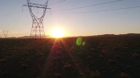 High Voltage Powerlines in Desert 2 Stock Footage 77070943