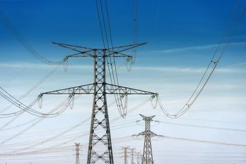 High voltage pylons Stock Photos