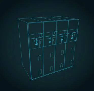 High voltage ring main unit switchgear drawing Illustrazione stock