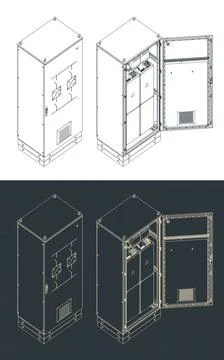 High voltage stabilizer blueprints illustrations Stock Illustration