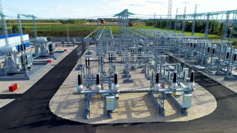 High voltage station with ceramic and porcelain insulators Stock Footage 90696108