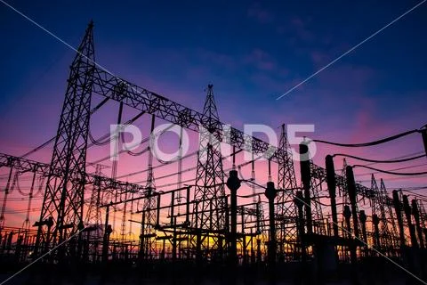High Voltage Substation and Equipment ,sunset,Thailand Stock Photos
