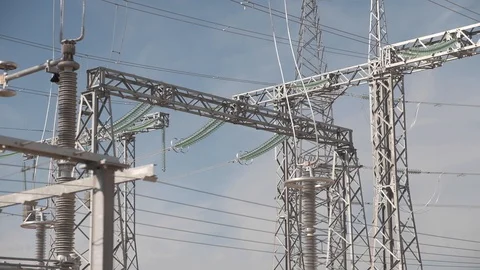 High voltage substation, electrical accessories and facilities. Video stock 129235230