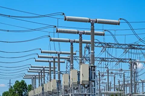 High voltage substation Stock Photos